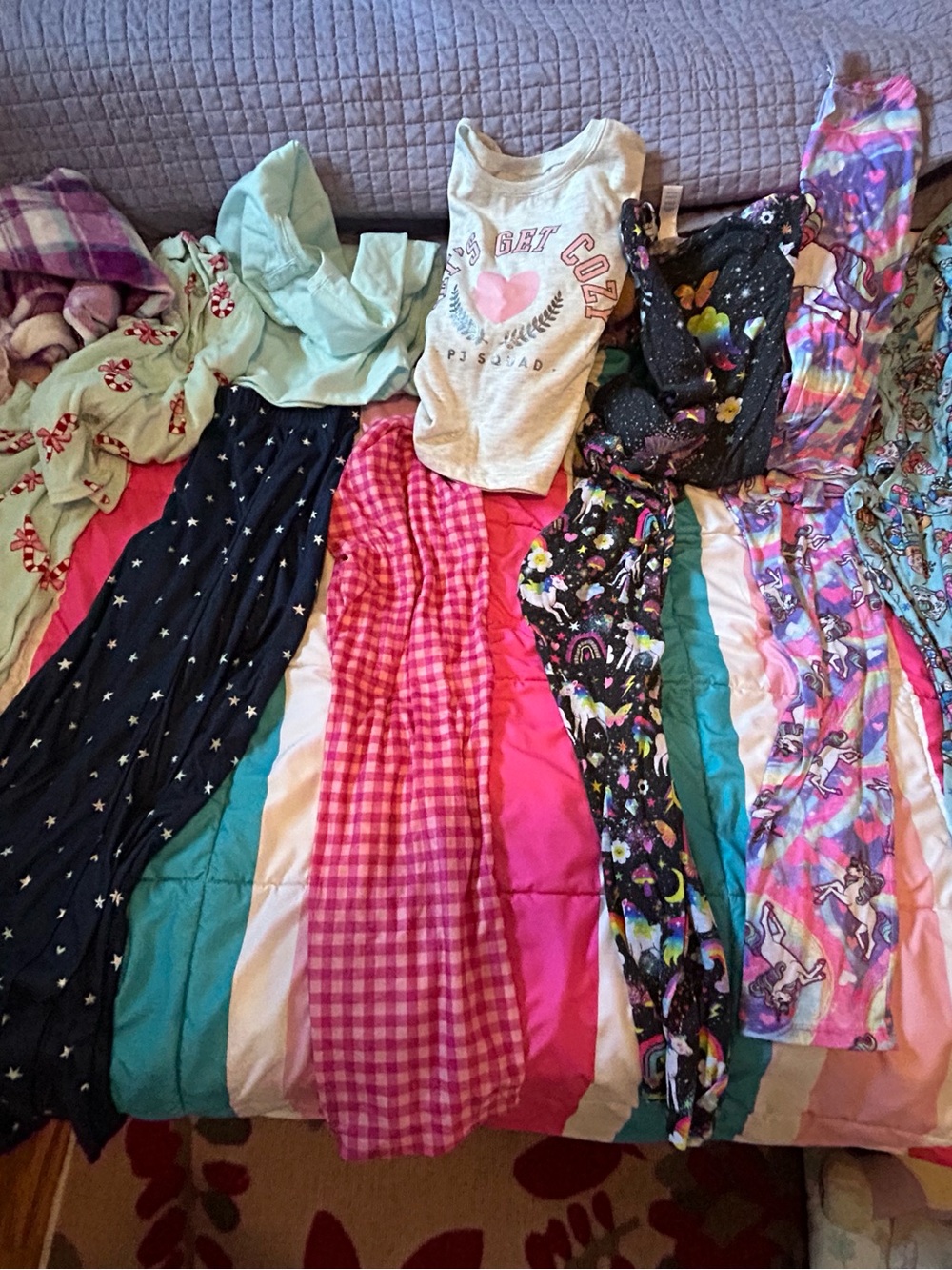 Assorted Kids Pajama Pants and Top - Pink, Black, Navy, Mint, Gray (Bundle)